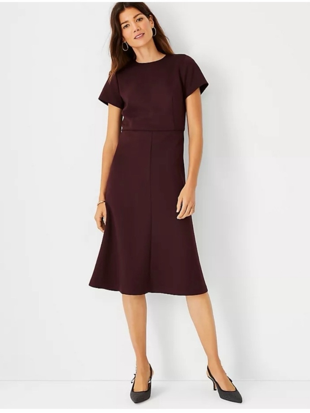Ann Taylor The midi flare double knit burgundy dress